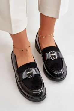 Mokasyny Damskie Lakierowane Z Misiem Czarne S.Barski HY42-339A