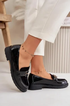 Mokasyny Damskie Lakierowane Z Misiem Czarne S.Barski HY42-339A