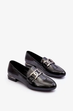 Mokasyny Damskie Lakierowane Z Ozdobą Czarne Camilena