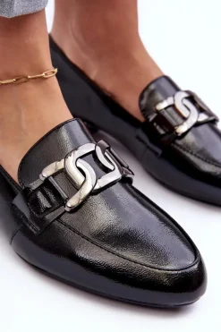 Mokasyny Damskie Lakierowane Z Ozdobą Czarne Camilena