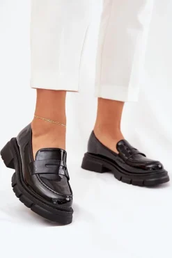 Mokasyny Damskie Lakierowane Czarne Elearionna
