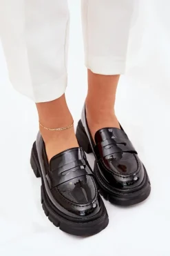 Mokasyny Damskie Lakierowane Czarne Elearionna