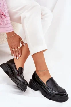 Mokasyny Damskie Lakierowane Czarne Elearionna