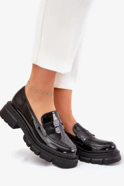 Mokasyny Damskie Lakierowane Czarne Elearionna