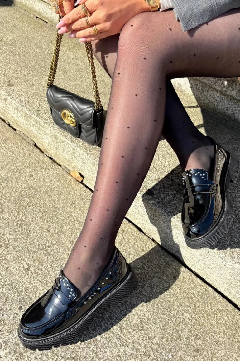 Mokasyny Damskie Lakierowane Ze Zdobieniem Czarne Nallae