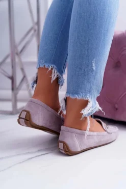 Mokasyny Damskie Lekkie Eko-zamsz Lila Róż Think