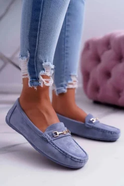 Mokasyny Damskie Lekkie Eko-zamsz Niebieskie Think