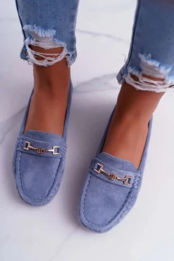 Mokasyny Damskie Lekkie Eko-zamsz Niebieskie Think