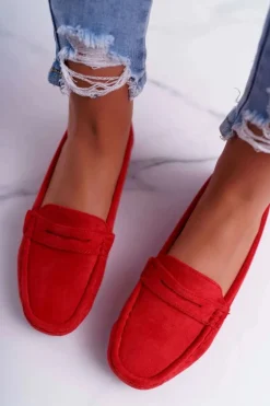 Mokasyny Damskie Lekkie Eko-zamsz Czerwone Limez