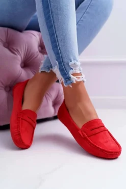Mokasyny Damskie Lekkie Eko-zamsz Czerwone Limez
