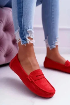 Mokasyny Damskie Lekkie Eko-zamsz Czerwone Limez