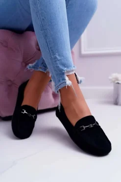 Mokasyny Damskie Lekkie Eko-zamsz Czarne Think