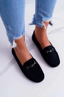 Mokasyny Damskie Lekkie Eko-zamsz Czarne Think