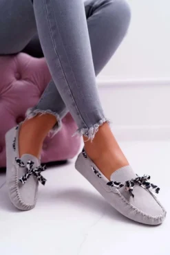 Mokasyny Damskie Lu Boo Wygodne Szare Plummy