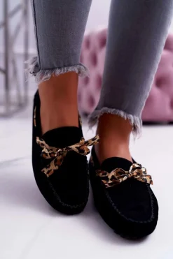 Mokasyny Damskie Lu Boo Wygodne Czarne Plummy