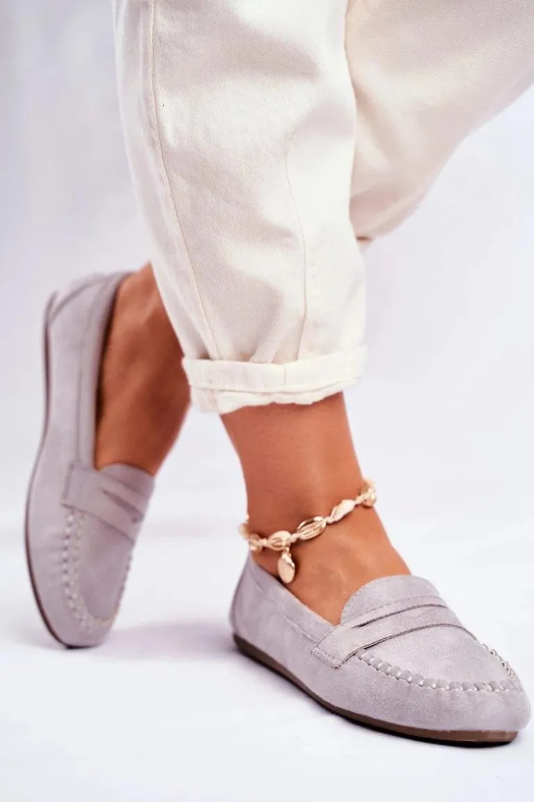 Mokasyny Damskie Materiałowe Szare Panay