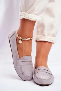 Mokasyny Damskie Materiałowe Szare Panay