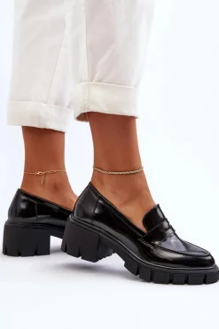 Mokasyny Damskie Na Masywnym Obcasie Big Star NN274055 Czarne