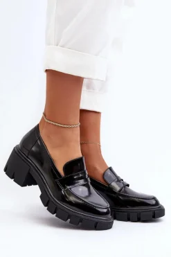 Mokasyny Damskie Na Masywnym Obcasie Big Star NN274055 Czarne