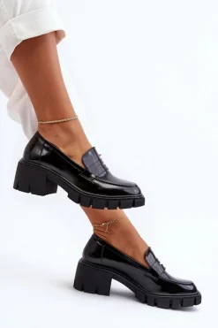 Mokasyny Damskie Na Masywnym Obcasie Big Star NN274055 Czarne