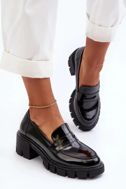 Mokasyny Damskie Na Masywnym Obcasie Big Star NN274055 Czarne