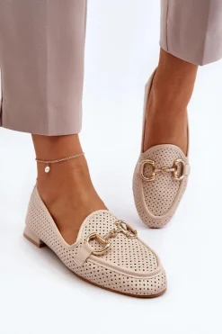 Mokasyny Damskie Na Płaskim Obcasie Z Ozdobą Beżowe Iluvana