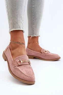 Mokasyny Damskie Na Płaskim Obcasie Z Ozdobą Różowe Aviole
