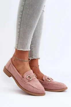 Mokasyny Damskie Na Płaskim Obcasie Z Ozdobą Różowe Aviole