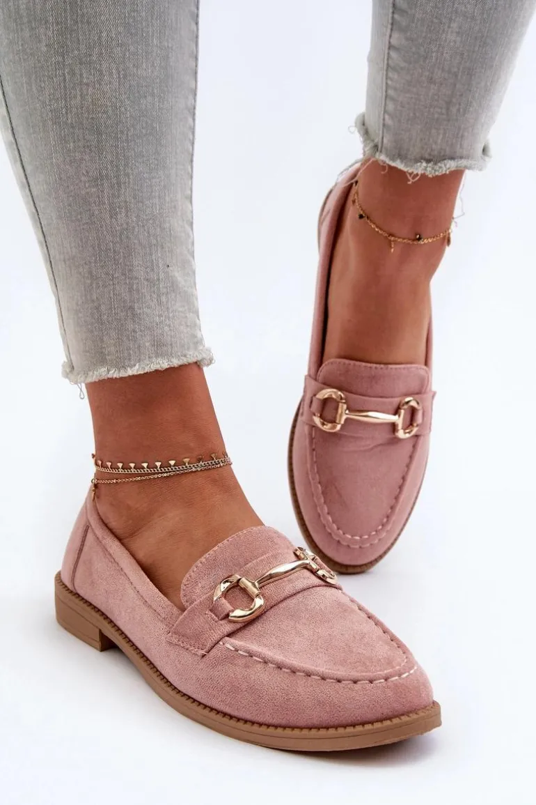 Mokasyny Damskie Na Płaskim Obcasie Z Ozdobą Różowe Aviole