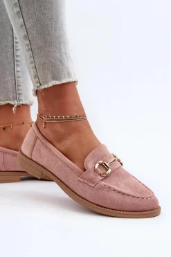 Mokasyny Damskie Na Płaskim Obcasie Z Ozdobą Różowe Aviole