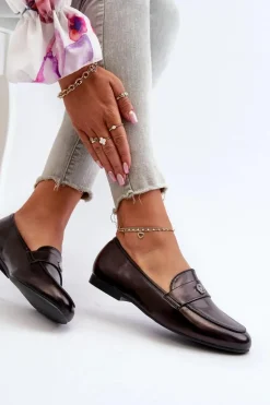 Mokasyny Damskie Na Płaskim Obcasie Czarne Sylvaine