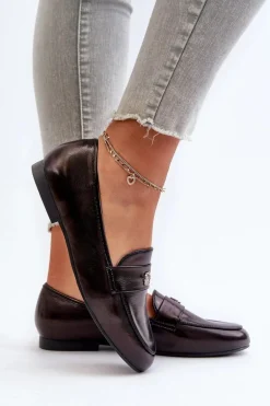 Mokasyny Damskie Na Płaskim Obcasie Czarne Sylvaine