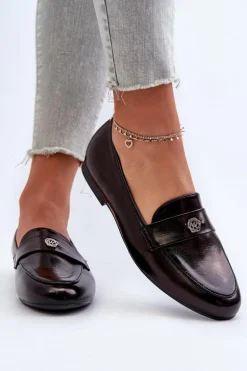 Mokasyny Damskie Na Płaskim Obcasie Czarne Sylvaine