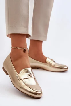 Mokasyny Damskie Na Płaskim Obcasie Złote Sylvaine