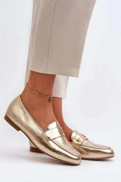 Mokasyny Damskie Na Płaskim Obcasie Złote Sylvaine
