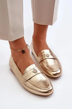Mokasyny Damskie Na Płaskim Obcasie Złote Sylvaine