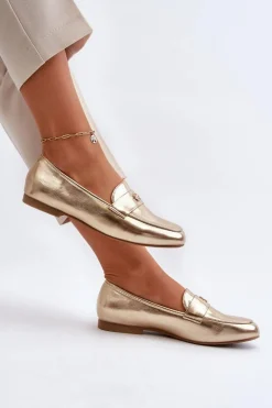 Mokasyny Damskie Na Płaskim Obcasie Złote Sylvaine