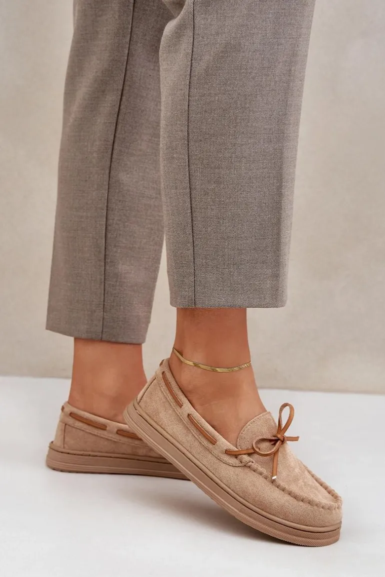 Mokasyny Damskie Na Płaskiej Podeszwie Beżowe Timannie