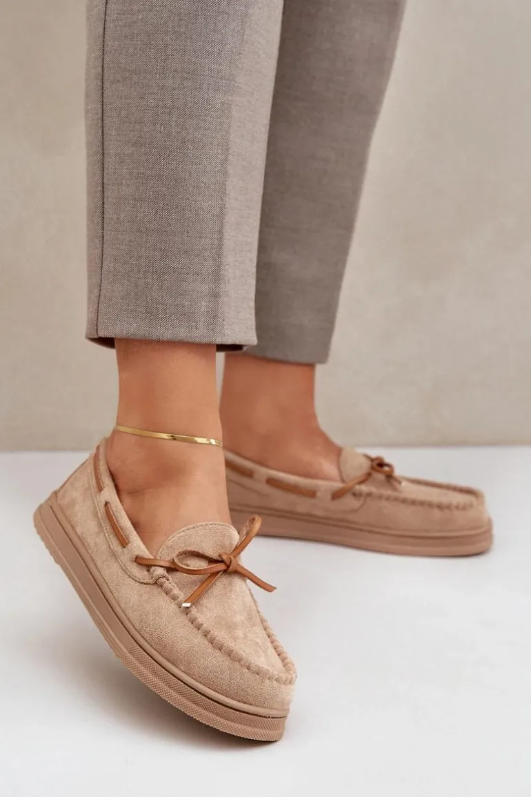 Mokasyny Damskie Na Płaskiej Podeszwie Beżowe Timannie