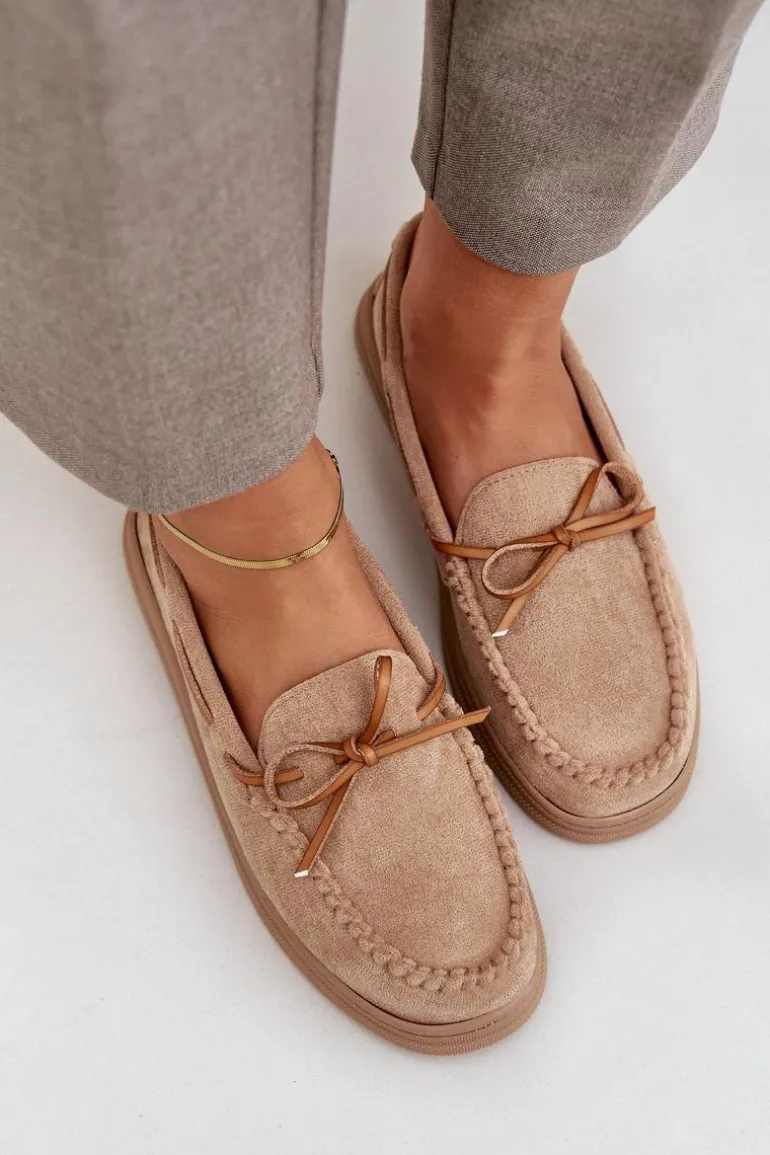 Mokasyny Damskie Na Płaskiej Podeszwie Beżowe Timannie