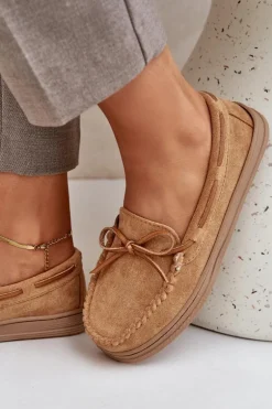 Mokasyny Damskie Na Płaskiej Podeszwie Camel Timannie