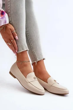 Mokasyny Damskie Na Płaskim Obcasie Beżowe Sylvaine