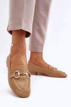 Mokasyny Damskie Na Płaskim Obcasie Z Ozdobą Camel Iluvana