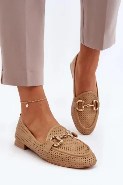 Mokasyny Damskie Na Płaskim Obcasie Z Ozdobą Camel Iluvana