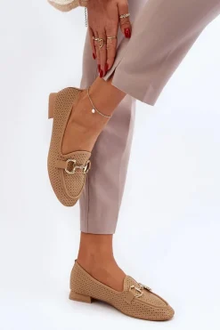 Mokasyny Damskie Na Płaskim Obcasie Z Ozdobą Camel Iluvana