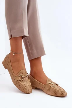Mokasyny Damskie Na Płaskim Obcasie Z Ozdobą Camel Iluvana