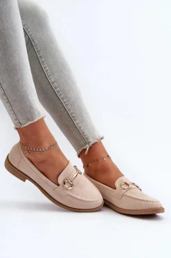 Mokasyny Damskie Na Płaskim Obcasie Z Ozdobą Beżowe Aviole
