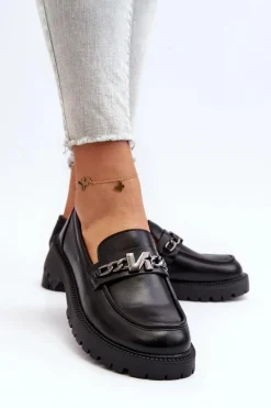 Mokasyny Damskie Na Płaskim Obcasie Czarne Ezoma