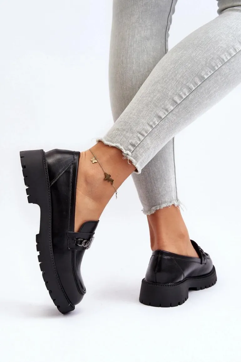 Mokasyny Damskie Na Płaskim Obcasie Czarne Ezoma