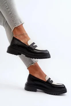 Mokasyny Damskie Na Płaskim Obcasie I Platformie Czarne Kaldira